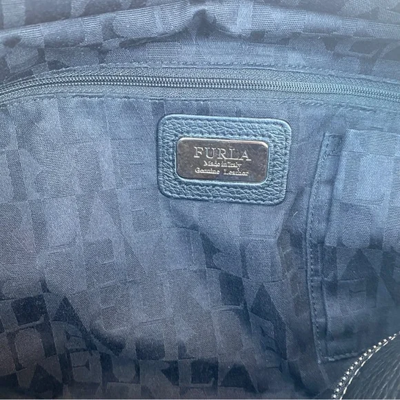 FURLA Black Pebbled Leather Hobo Handbag Purse Bag - Picture 14 of 16